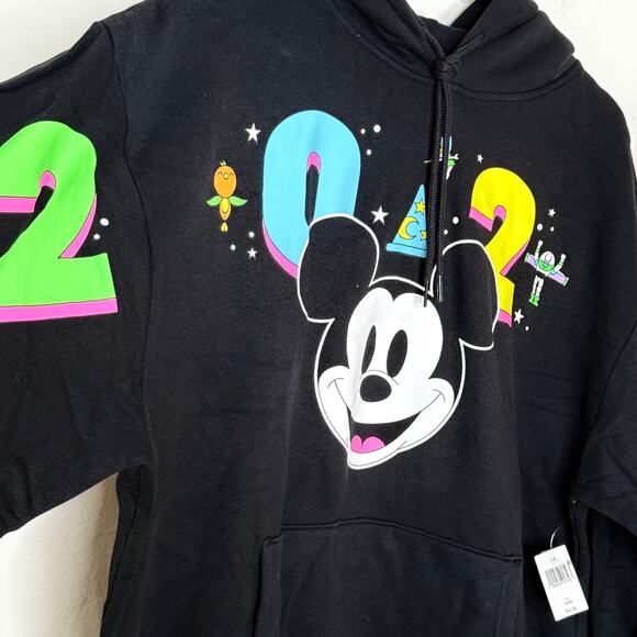 Disney 2024 Black Neon Disneyland Characters Mickey Mouse Pullover Hoodie NEW - Picture 7 of 10